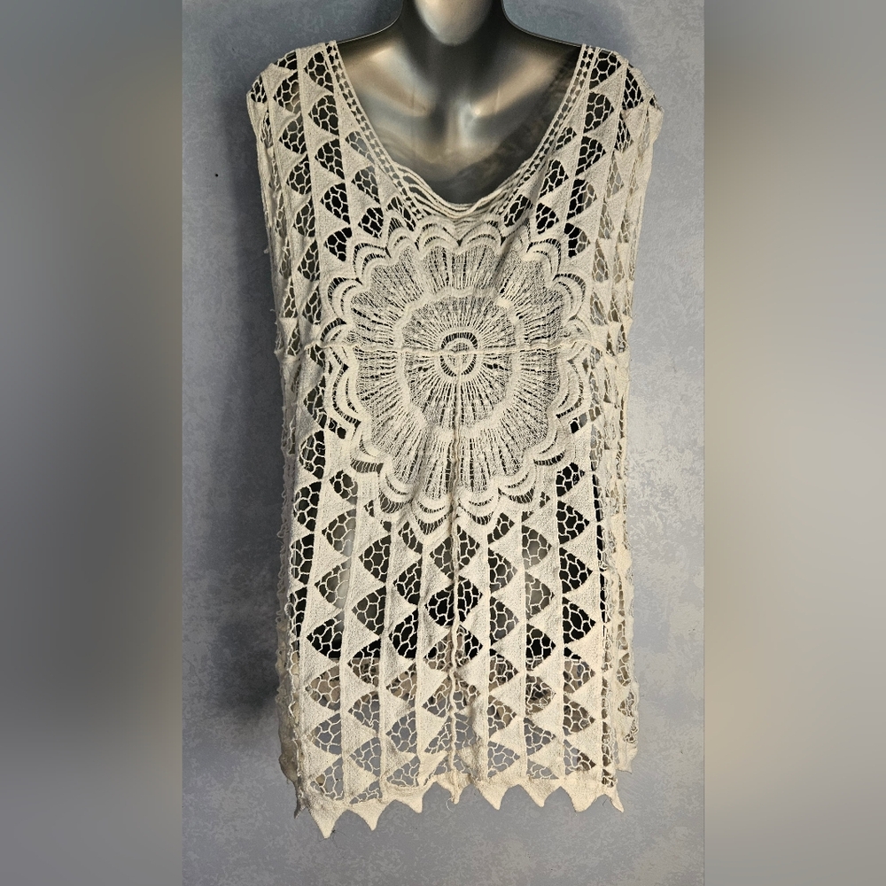 BLUE ISLAND Cream Crochet Swim Coverup XL